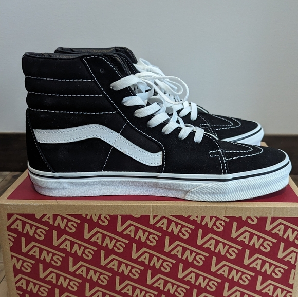 Black and White Sk8-Hi Vans Shoes - Picture 6 of 12